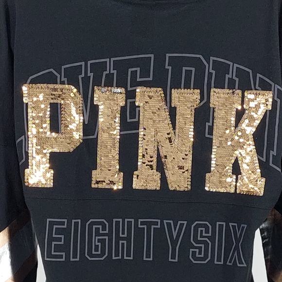 PINK Victoria's Secret Tops - PINK Victoria's Secret Flip Sequin Top, XS (Oversized), Black W/Silver&Gold